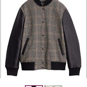rag & bone Plaid Bomber Macr Jacket with Black leather Sleeves